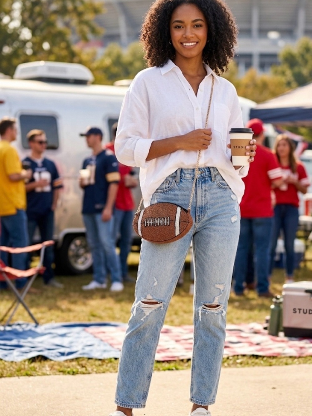 Studio 12 Hand Beaded Football Crossbody Bag | Game Day Tailgate Purse NWT